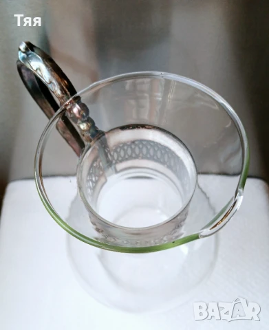 Винтидж стъклена кана с метална дръжка и капак , снимка 9 - Антикварни и старинни предмети - 51244523