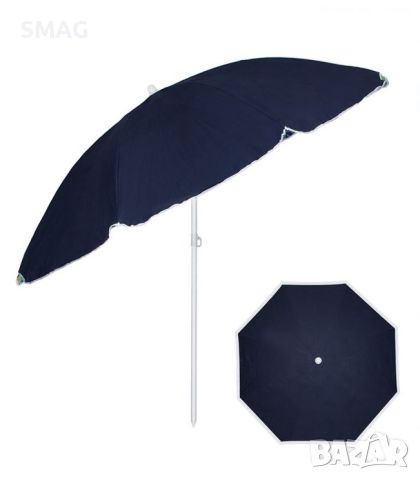 Плажен чадър памук ветроустойчив тъмно син с цветя метална рамка 2м, снимка 1 - Други - 46292640