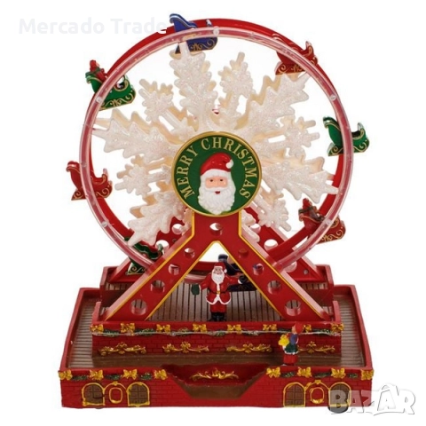 Коледно виенско колело Дядо Коледа със светлинна музика и движение, Червен, снимка 2 - Декорация за дома - 52485199