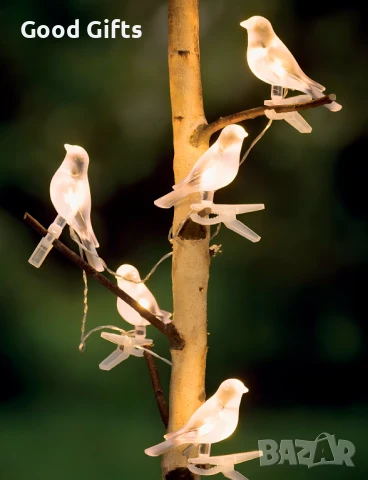 Соларен LED гирлянд с 5 светещи птички – декоративна градинска светлина