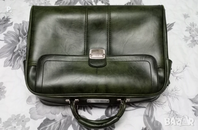 Зелена кожена чанта за документи или ръчен багаж, снимка 4 - Чанти - 52596253