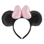 Коледна диадема с ушички на мишле, черна с многоцветни камъчета и розова панделка_1245267, снимка 1