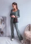 Дамски комплект от две части оребрен суичър+панталон, снимка 1