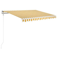 vidaXL Автоматично прибиращ се сенник, 350x250 см, жълто и бяло（SKU:3068888, снимка 1 - Градински мебели, декорация  - 44972694