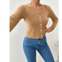 Атрактивна дамска блуза с копчета в цвят капучино , снимка 1 - Блузи с дълъг ръкав и пуловери - 45469584