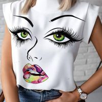Дамска блуза с къс ръкав и щампа на модно човешко лице, 8цвята , снимка 6 - Тениски - 45715952