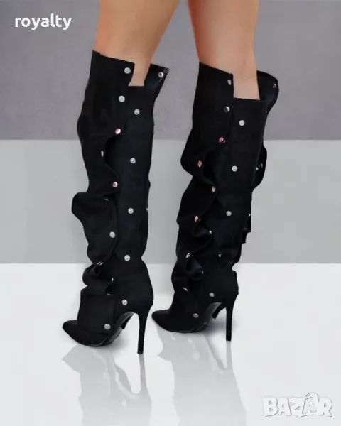 Ботуши на ток - черен велур, снимка 1