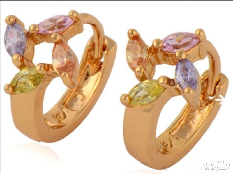 Фини обеци от 9к попълнено злато с 4 нежни цирконии 15 лв., снимка 1