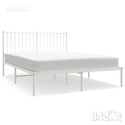vidaXL Метална рамка за легло с горна табла, бяла, 140x190 см（SKU:350931, снимка 1