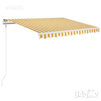 vidaXL Автоматично прибиращ се сенник, 350x250 см, жълто и бяло（SKU:3068888, снимка 1