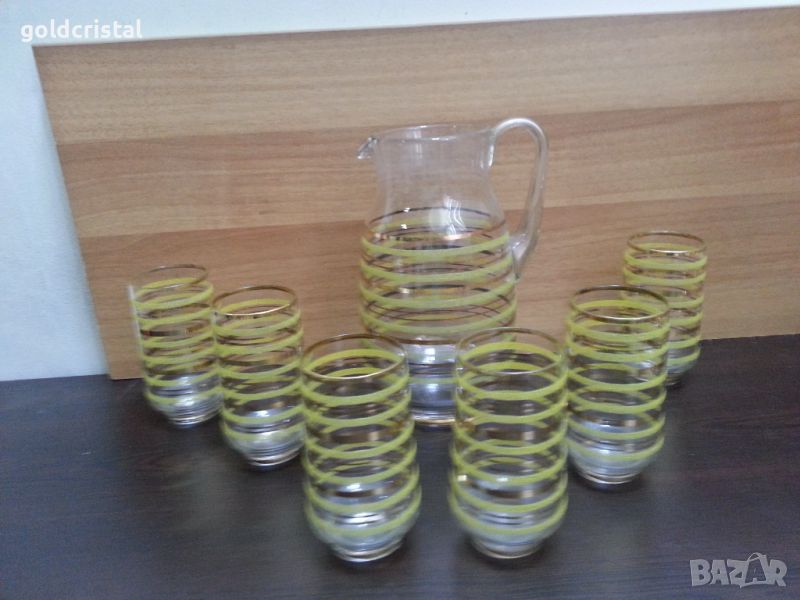 Ретро стъклени чаши и кана, снимка 1