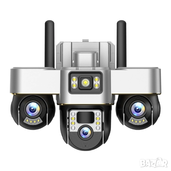 Тройна Wifi камера за видеонаблюдение с въртящи се странични обективи, снимка 1