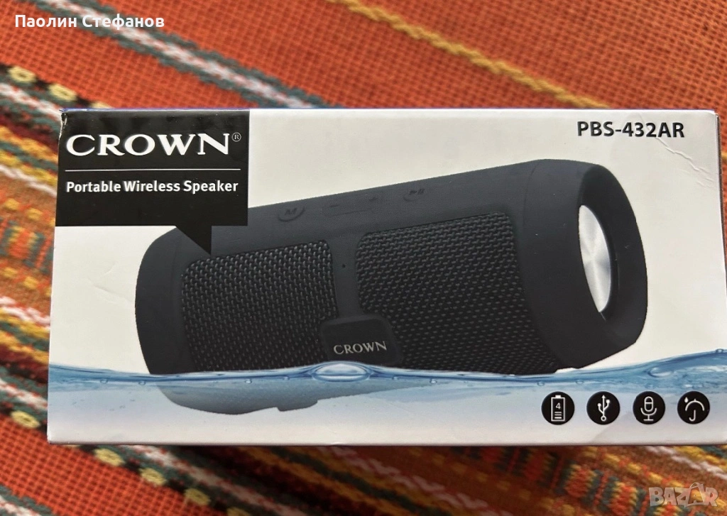 Преносима Bluetooth тонколона CROWN PBS-432AR | USB | Hoa, снимка 1