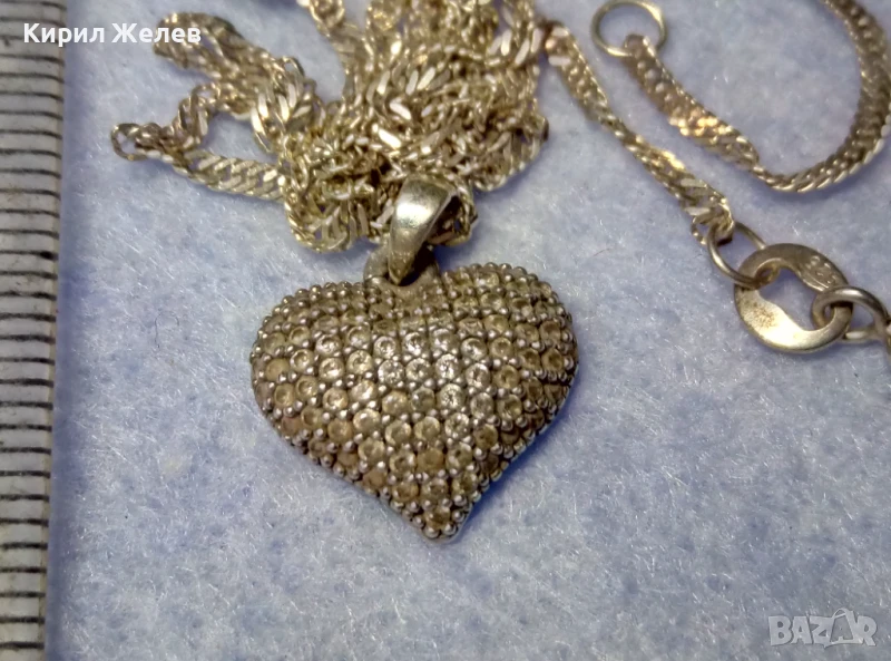 СКЪПОЦЕНЕН СРЕБЪРЕН ПЕНДАНТ СЪРЧИЦЕ сБЛЕСТЯЩИ ЦИРКОНИ и ФИНА СРЕБЪРНА ВЕРИЖКА СРЕБРО 925 КОЛИЕ 28710, снимка 1