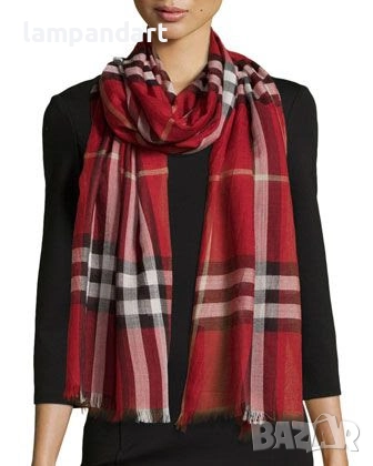 Червен кашмирен шал Burberry подарък за жена, снимка 1