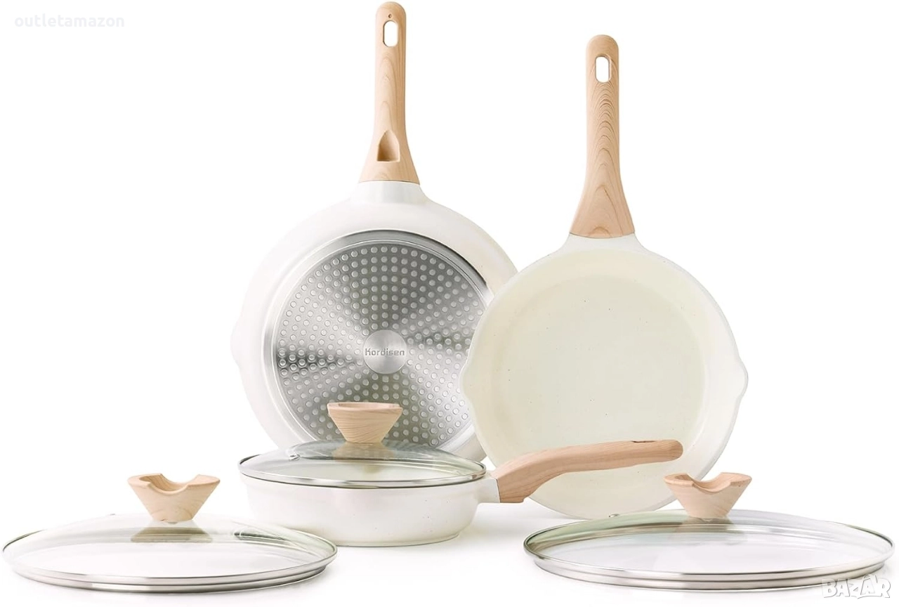 тигани Kordisen с незалепващо покритие и капак, 3 керамични тигана за готвене, нетоксични, снимка 1