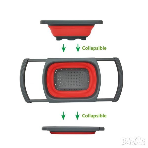 Сгъваема правоъгълна кошница за измиване и изцеждане на плодове и зеленчуци / Размери на решетъчната, снимка 1