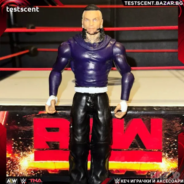 Екшън фигура WWE Jeff Hardy Basic Series Джеф Харди Mattel Purple Black Hooded, снимка 1