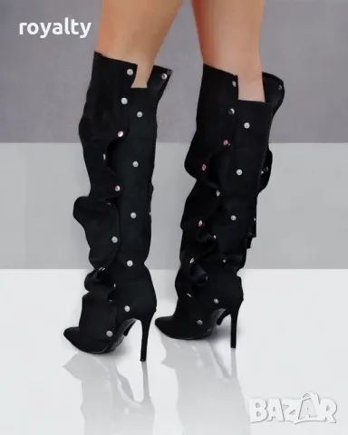 Ботуши на ток - черен велур