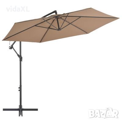 vidaXL Градински чадър с чупещо рамо и алуминиев прът, 300 см, таупе（SKU:44623