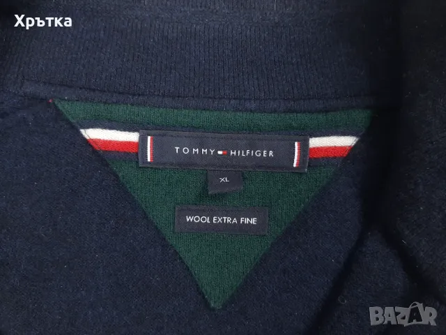 Tommy Hilfiger - Оригинален мъжки пуловер от вълна с цип р-р L, снимка 9 - Пуловери - 48428555