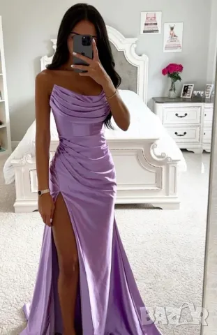 сатенени официални рокли с цепка , снимка 2 - Рокли - 50367217