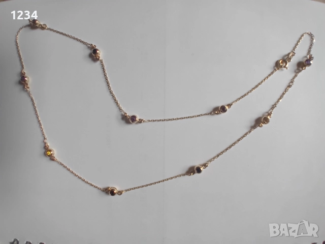 Златно колие с топчета инкрустирани с цветни камъни , снимка 2 - Колиета, медальони, синджири - 52373417