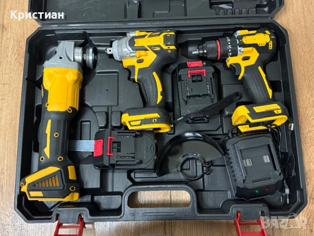 Акумулаторен винтоверт + гайковерт + ъглошлайф + перфоратор 36V | Комплект 4в1, снимка 4 - Винтоверти - 53066492