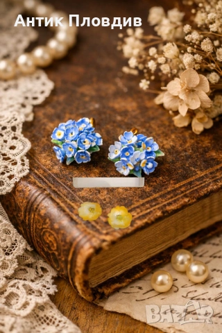 Винтидж английски обеци с незабравки – Made in England