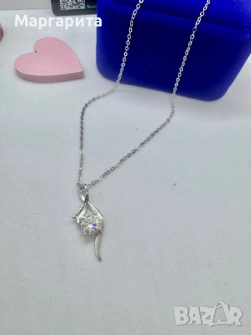 Сребърно колие с мойсанит (диамант) 1 карат, снимка 6 - Колиета, медальони, синджири - 52261270