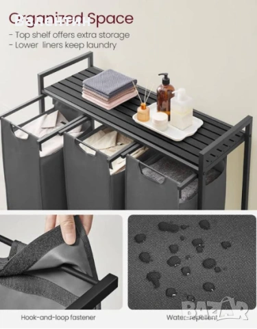 Кош за пране с 3 отделения и рафт, снимка 6 - Други стоки за дома - 53112898