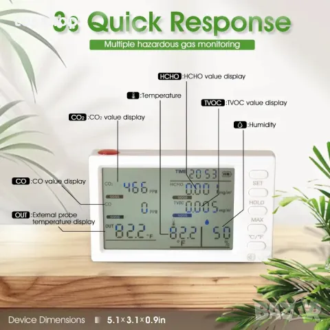 Kethvoz 8 в 1 Монитор за качество на въздуха на закрито с външна сонда, снимка 6 - Други стоки за дома - 50303008