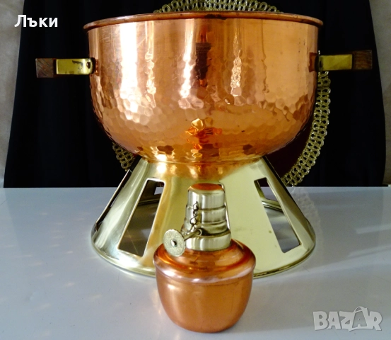 Медна тенджера със стойка,меден спиртник,фондю. , снимка 7 - Антикварни и старинни предмети - 52496138