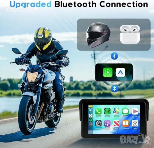 Нов проверен 5" Водоустойчив Безжичен Apple CarPlay & Android Auto за Мотоциклет - IP67, Bluetooth.., снимка 5 - Аксесоари и консумативи - 53212617