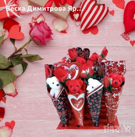 Романтичен букет с плюшено мече и роза, снимка 3 - Романтични подаръци - 53087706