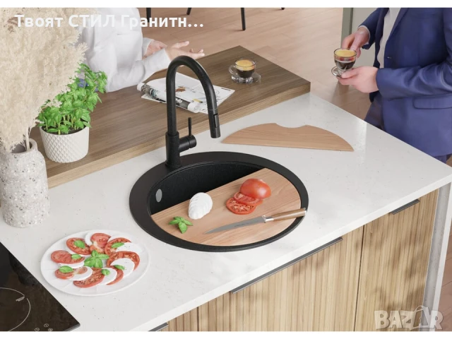 Графит кръгла кухненска гранитна мивка Пиза 50 Top 530 x 530 мм