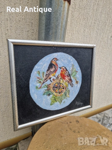 Страхотна антикварна авторска картина масло върху фазер , снимка 4 - Картини - 54213943