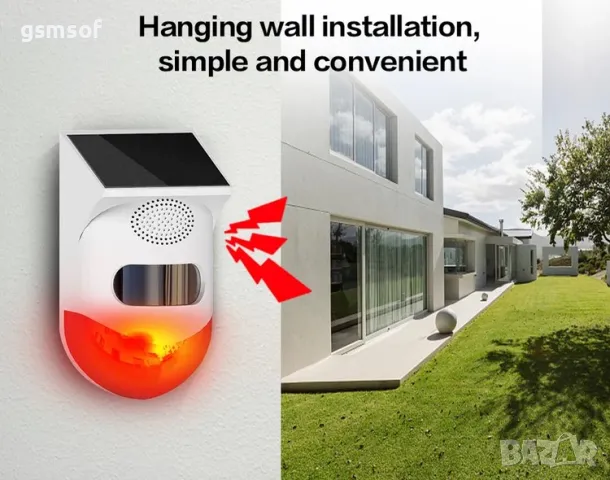 Tuya WiFi соларен външен PIR алармен датчик движение със звукова и светлинна сигнализация, снимка 4 - Друга електроника - 50359853