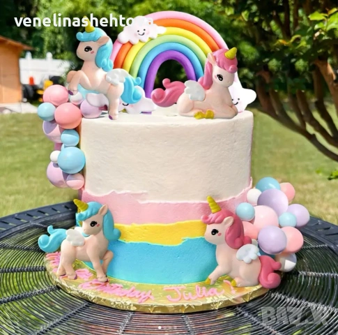 20 броя комплект фигурка unicorn еднорог дъга топчета топки на тел за декорация на торта , снимка 3 - Други - 53922185