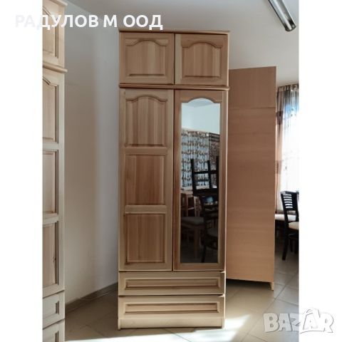 Двукрилен гардероб масив чам 70*220 см с надстройка и 2 чекмеджета / 33003, снимка 2 - Гардероби - 46360149