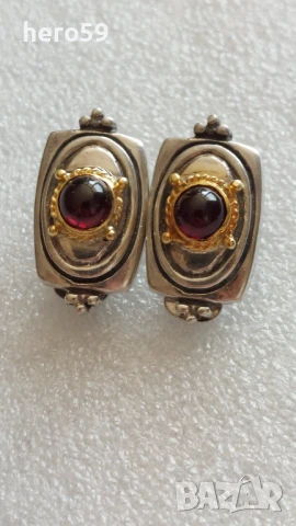 Дамски маркови дизайнерски обеци,инкрустирани гранати, златни 14к орнаменти сребро 925. , снимка 1