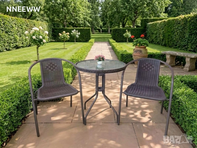 Градински комплект 2 стола с маса, снимка 2 - Градински мебели, декорация  - 53992585