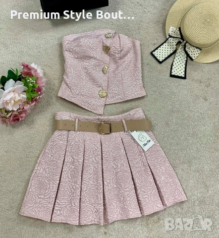 дамски комплект бюстие с брошка и пола с колан