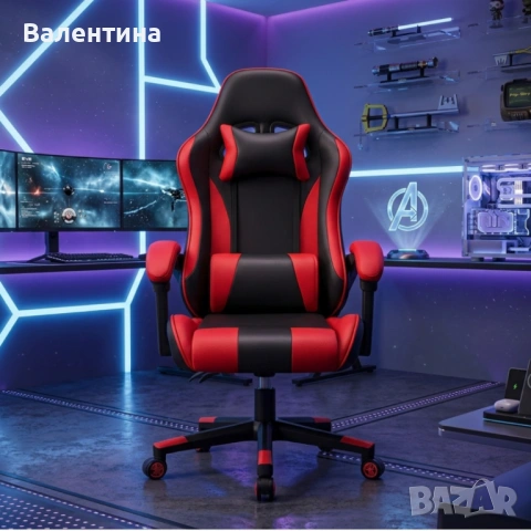 Ергономичен офис и геймърски червен стол – Максимален комфорт за гърба и врата, регулируем