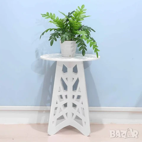 Стилна кръгла холна маса с ажурни крака – Бял елегантен акцент за всяко пространство, снимка 4 - Други стоки за дома - 51063094