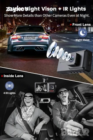 Dynacam Автомобилна видеорегистратор с двоен обектив 1080P+1080P 170° широкоъгълен, снимка 4 - Фотоапарати - 50580518