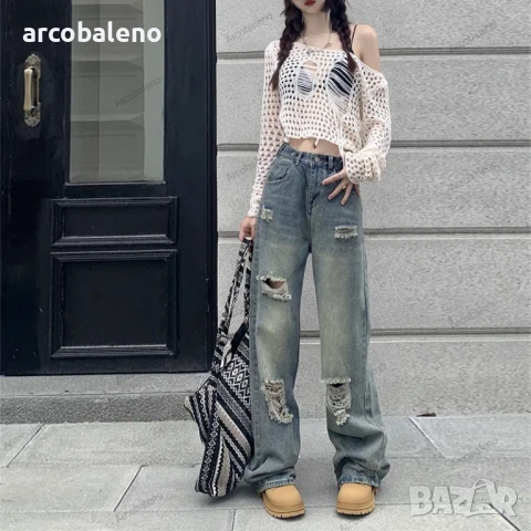 Дамски ежедневни модни накъсани дънки , снимка 2 - Дънки - 50785634