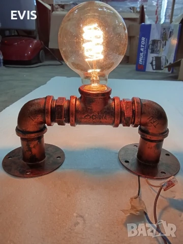 Винтидж индустриален аплик от тръби - месинг НАМАЛЕН, снимка 6 - Лампи за стена - 50783414