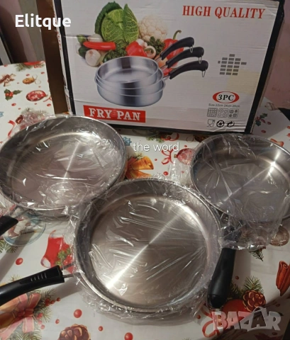 Супер здрави и качествени 3 броя тигани с дръжка 22/24/26 см.