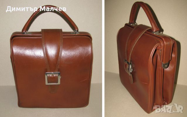 Стара пътна чанта тип лекарска, изкуствена кожа, запазена и годна, снимка 2 - Чанти - 45983986